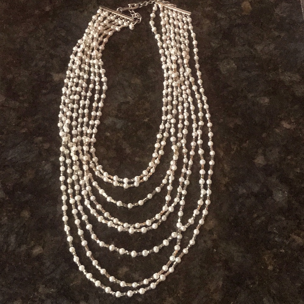 Pearls and crystals, multi strand statement, necklace all genuine, and authentic